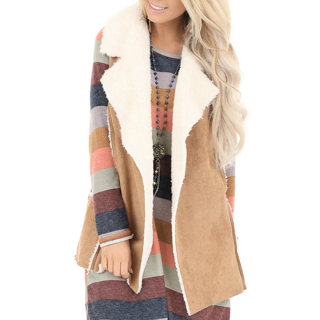 Винтажный женский замшевый жилет теплые флисовые осенне зимние куртки с