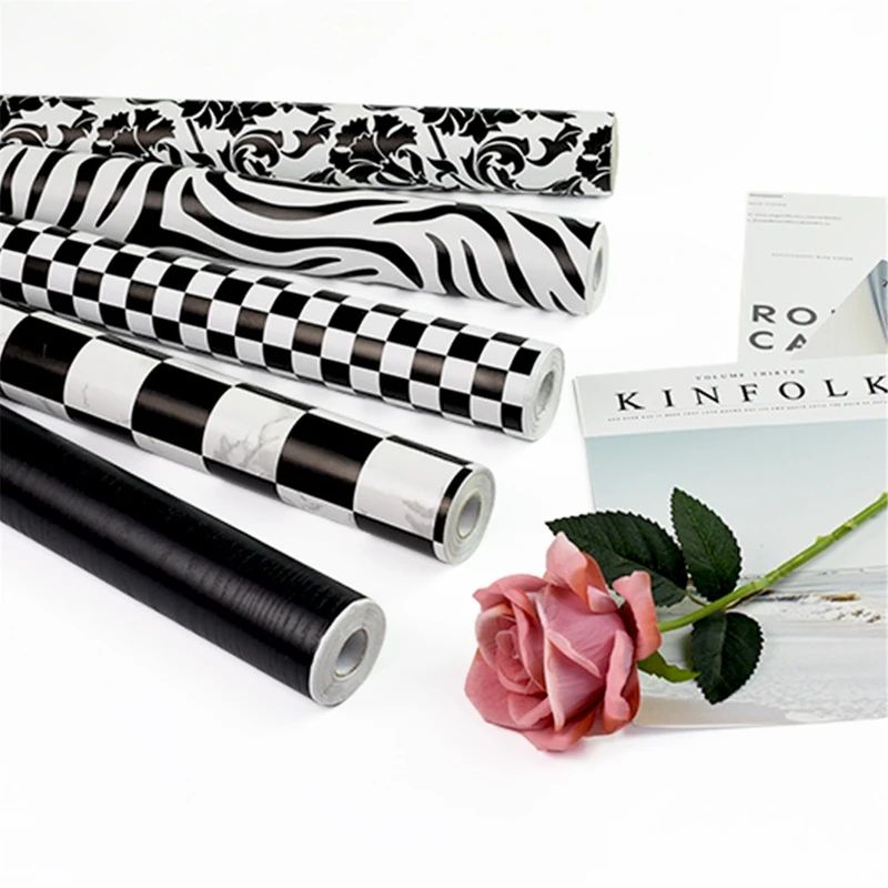 

Modern 45cmx10m PVC Black White Striped Self-adhesive Wallpaper Contract Wall