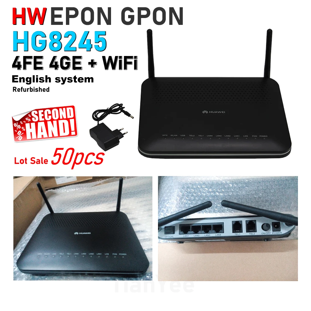 

50pcs secondhand Lot HG8245 EPON GPON 4FE 4GE +WIFI +2Ports USB Cost-effective FTTH Modem Network Terminal ONU Router