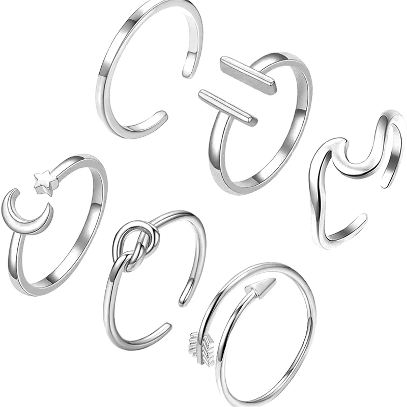 6 шт. Открытые Кольца для женщин штабелируемые кольца с узлом волнистые пальцев