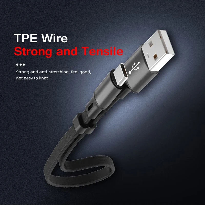 Портативный кабель USB 25 см Micro Type C зарядное устройство 2 4 А быстрая зарядка для Xiaomi