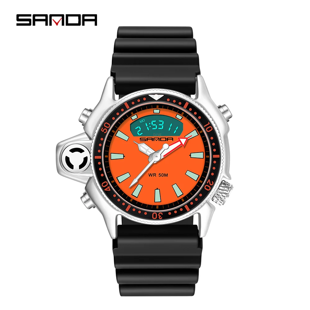 

Sanda New Fashion Sport Men Quartz Watch Dual Display Military Watches Resin Strap Men Waterproof S Shock Male Clock