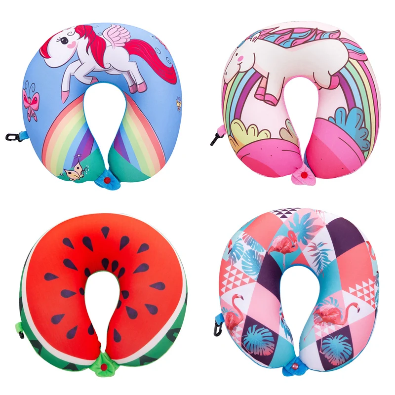 Cartoon Unicorn Travel Pillow for Airplane Flamingos Particles Neck Car Plane Pillows Cute Cushion for Adults and Kids