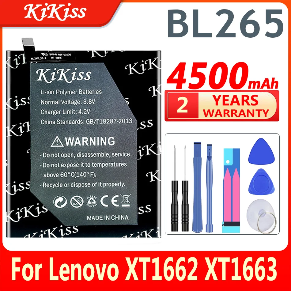 

KiKiss 4500mAh BL265 For Lenovo M Kung-Fu XT1662 Battery For Motorola MOTO M XT1663 XT1662 BL 265 Phone Batteries + Gift Tools