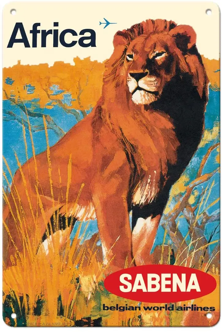 

Винтажный постер с металлической оловянной вывеской в стиле авиакомпании abena бельгийские мировые авиалинии, 8 дюймов x 12 дюймов