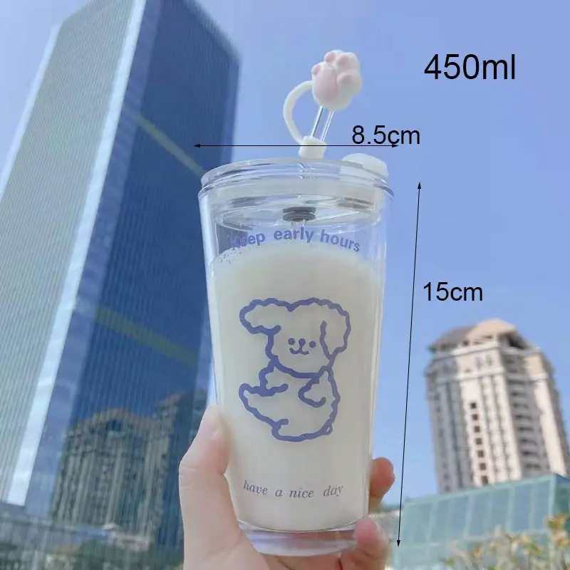 Корейская стеклянная бутылка для воды 450 мл мультяшная дорожная кружка с