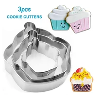 3pcs biscuit molds stainless steel cupcake shaped cookies fondant cake moulds diy decorations kitchen baking tool