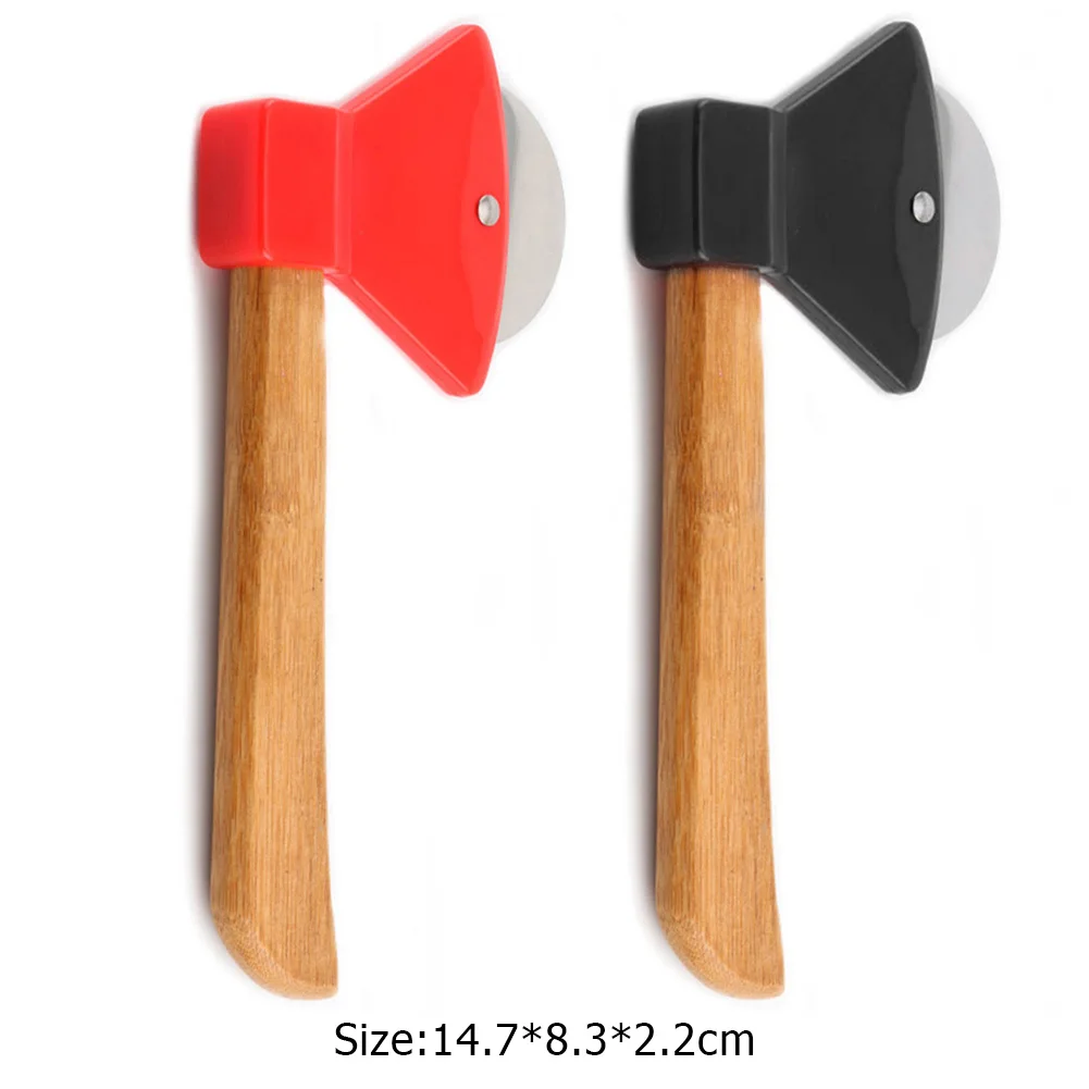 

Stainless Steel Axe Bamboo Handle Pizza Cutter Rotating Blade Home Kitchen Cutting Tool Pizza Knife for Pizza Pies Waffles