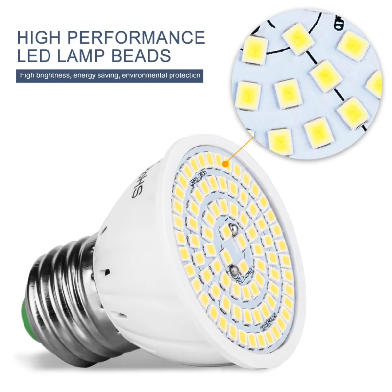 220V GU10 светодиодный E27 лампа E14 прожекторная SMD 48 60 80 s Lampara MR16 белый/теплый белый