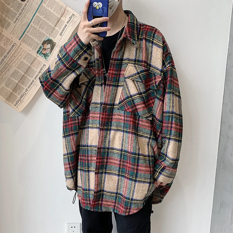 Рубашка мужская шерстяная утепленная, модная повседневная свободная шерстяная куртка в стиле ретро, уличная одежда с длинным рукавом, зима от AliExpress RU&CIS NEW
