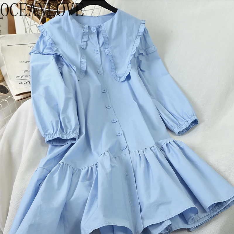 Женское платье с оборками OCEANLOVE однобортное длинными рукавами в Корейском стиле