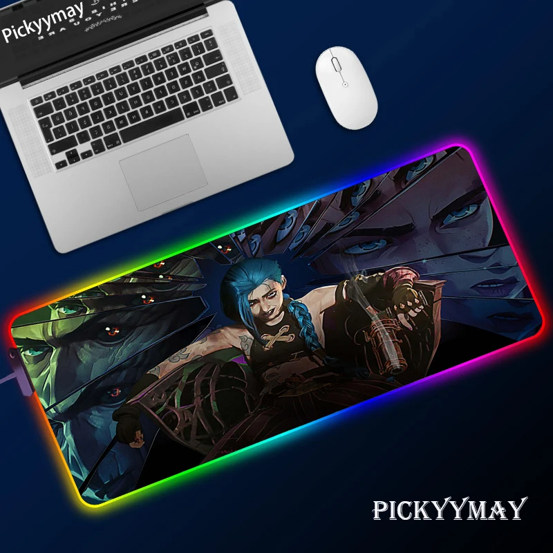 

LOL Jinx Jayce Caitlyn Vi Gaming Mouse Pad League of Legends RGB Desk Mat Arcane Custom LED Backlit Mousepad Large Mouse Pad