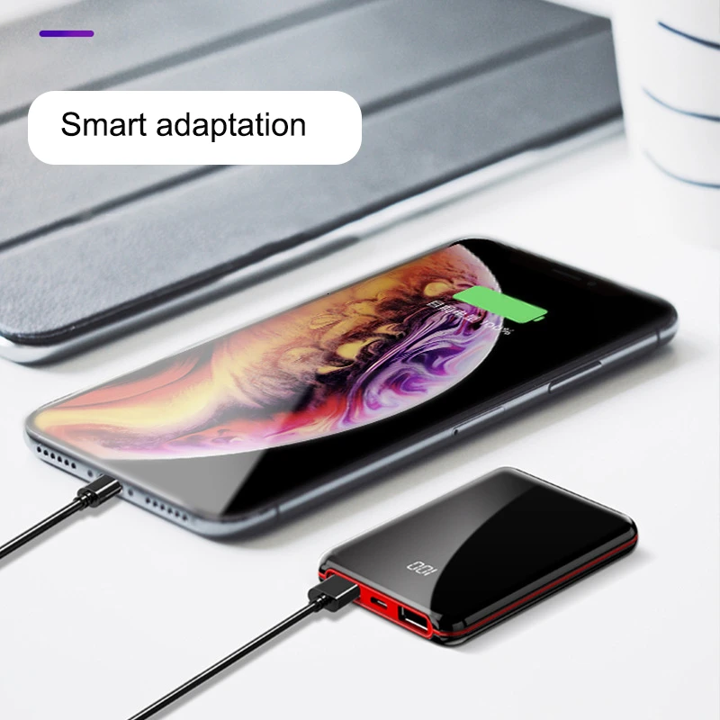 20000 mah портативный мини внешний аккумулятор с зеркальным экраном и цифровым дисплеем, внешний аккумулятор для смартфона