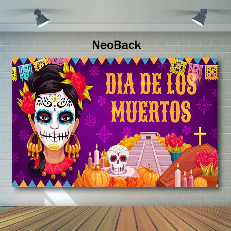 NeoBack День мертвых фон сахарная женщина череп фотография Фон Dia DE Los Muertos платье-вверх вечерние фотографии фон