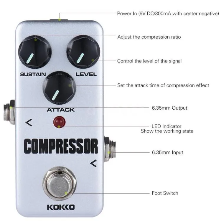 

FCP2 Mini Compressor Pedal Portable Electric Guitar Effect Pedal LED Indicator Fully Analog Circuit External AC Basses Accessory