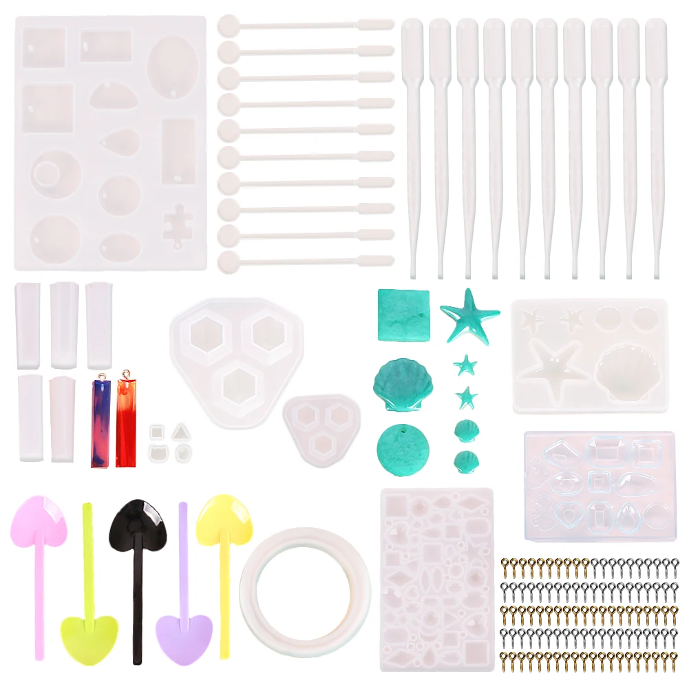 

229Pcs Jewelry Casting Molds Tools Set Assorted Styles Silicone Resin Molds Screw Eye Pins Twist Drill Stirrer DIY Pendant Craft
