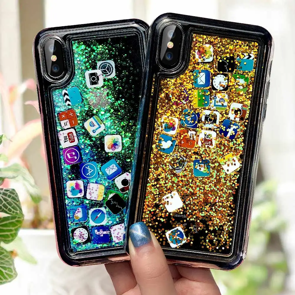 KISSCASE APP Icon Quicksand Case For iPhone 8 7 6S 6 Plus X XS Max Glitter Phone Cases XR 11 Pro Cover Funda | Мобильные телефоны и