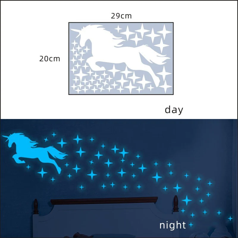 Luminous Blue Unicorn Wall Stickers Kids Rooms Home Decoration Ceiling Fluorescent Wall Decals Stars Glow In The Dark Stickers images - 6