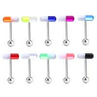 1 10 pieces colorful capsule tongue rings acrylic pill tongue piercing jewelry women surgical steel tongue ring bars barbell 14g