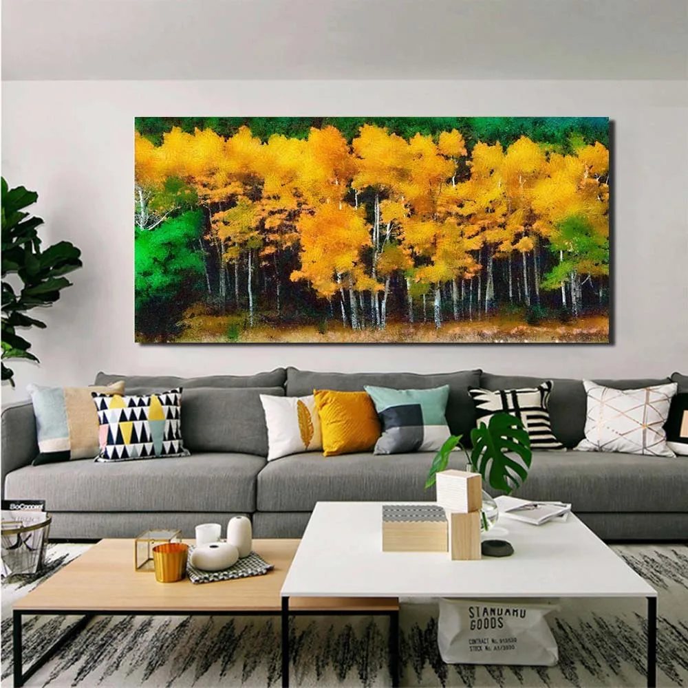 

Hand Painted Abstract Yellow Forest Landscape Canvas Oil Painting Wall Art Picture Living Room Home Decoration Drop Shipping