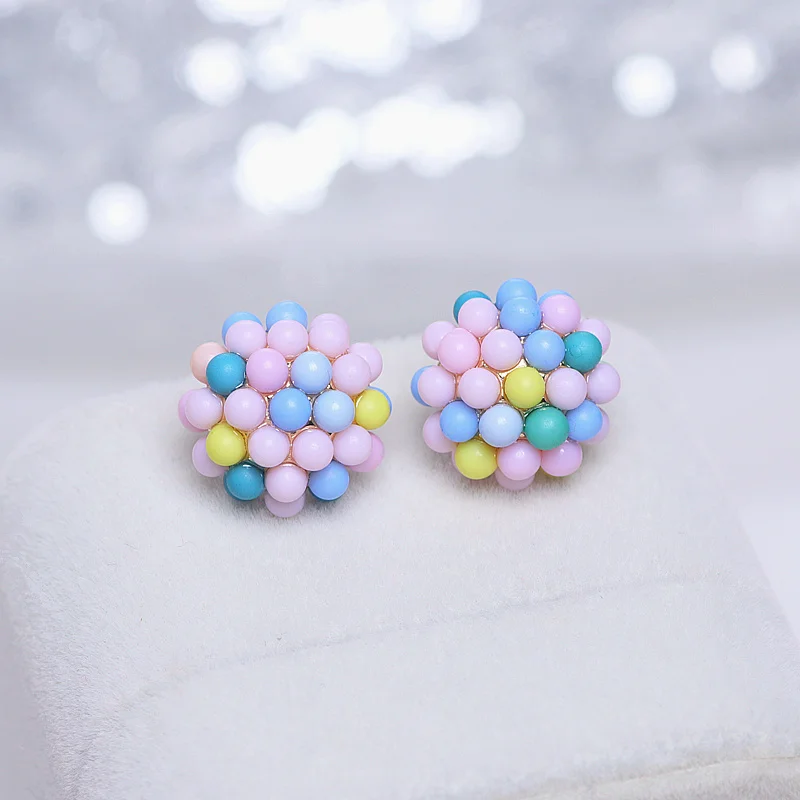 Женские круглые серьги-гвоздики корейские Разноцветные серьги с искусственным