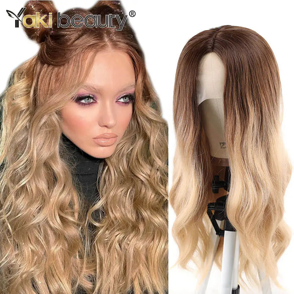 

Синтетический волнистый парик на сетке спереди, парик блонд, парик средней части, термостойкие волосы из волокна для белых женщин от YAKI BEAUTY Hair