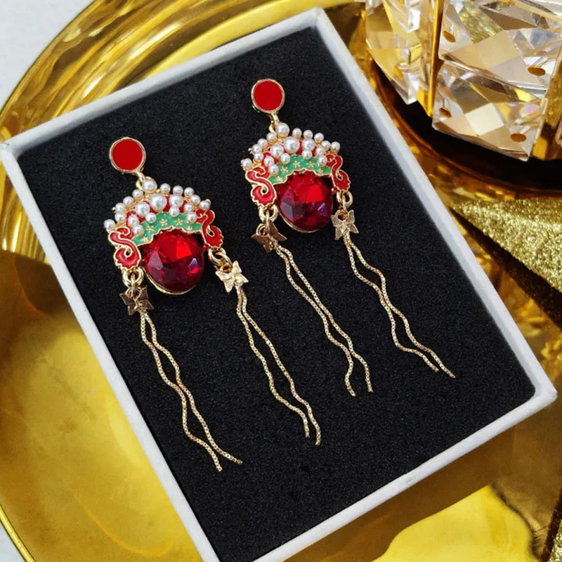 Новинка китайский стиль Пекинская опера для макияжа лица серьги женщин длинная