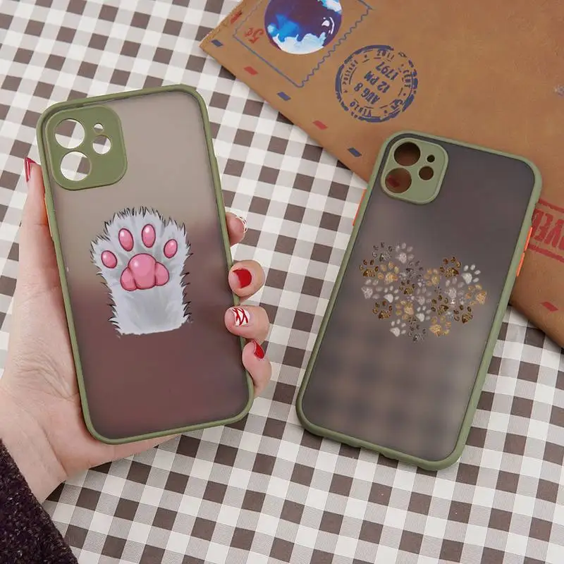 

Maycaur Love Heart Dog cat Paw Phone Case matte transparent For iphone 7 8 11 12 plus mini x xs xr pro max cover