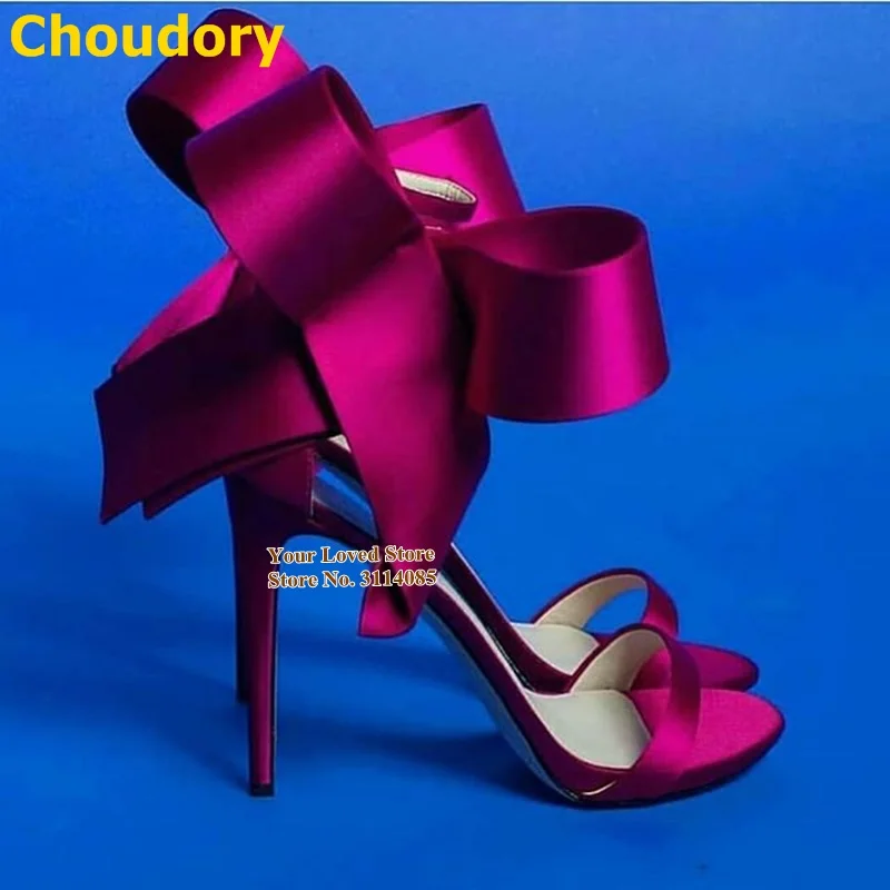 Choudory/женские атласные туфли цвета фуксии с большим бантом Свадебные на шпильке