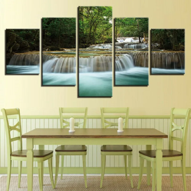 

No Framed Purple Tree Waterfall 5 piece Wall Art Canvas Print Posters Paintings Painting Living Room Home Decor Pictures