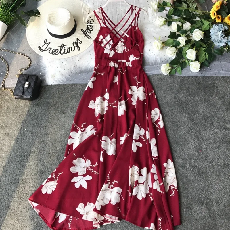 2021 Summer New Floral Women Dresses Beach Style V-neck Sexy Holiday Vacation Long Maxi Top Quality | Женская одежда