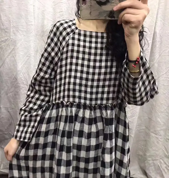 

Original large spring new 2020 medium length Plaid Dress for women