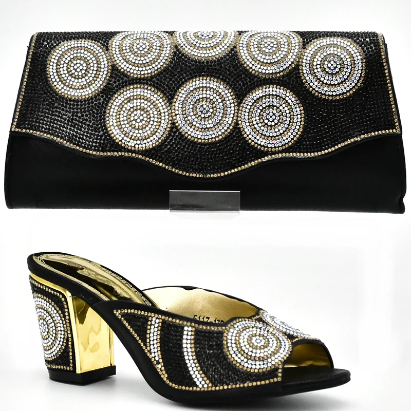 Новейшие африканские туфли и сумки золотого цвета комплект из итальянской обуви