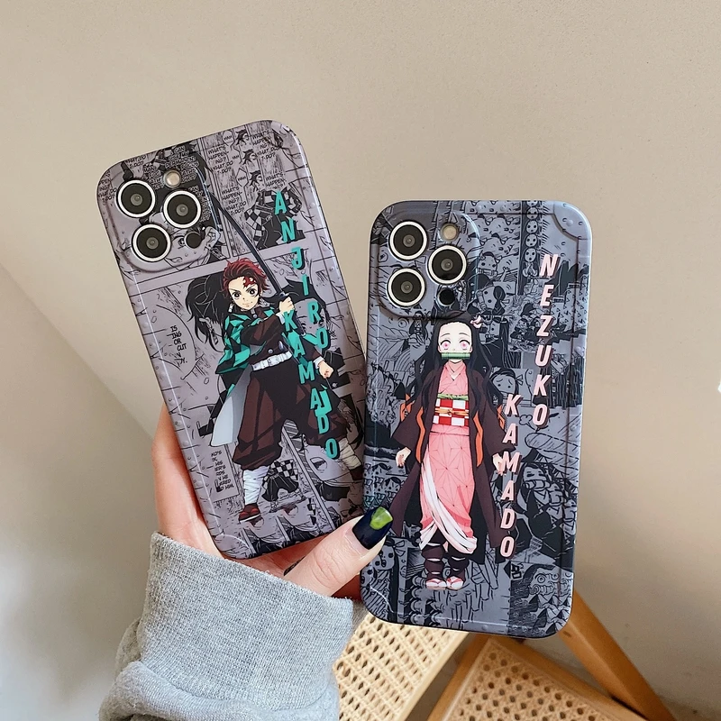 

Japan Anime Demon Slayer Kamado Tanjirou Nezuko Phone Case for iPhone 13 12 11 Pro Max X XS Max XR 7 8 Puls Soft Silicone Cover