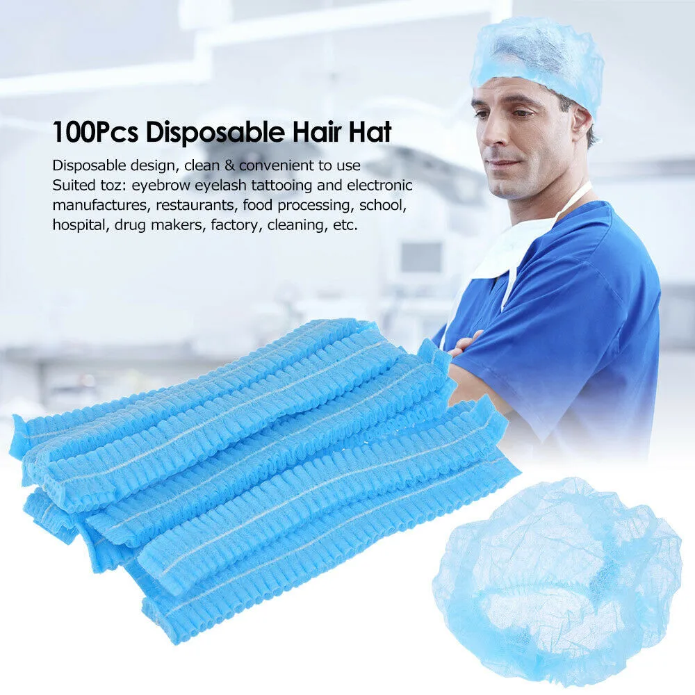 

100pcs Disposable Microblading Non Woven Fabric Permanent Makeup Hair Net Caps Sterile Hat For Eyebrow Tattooing Catering Hat
