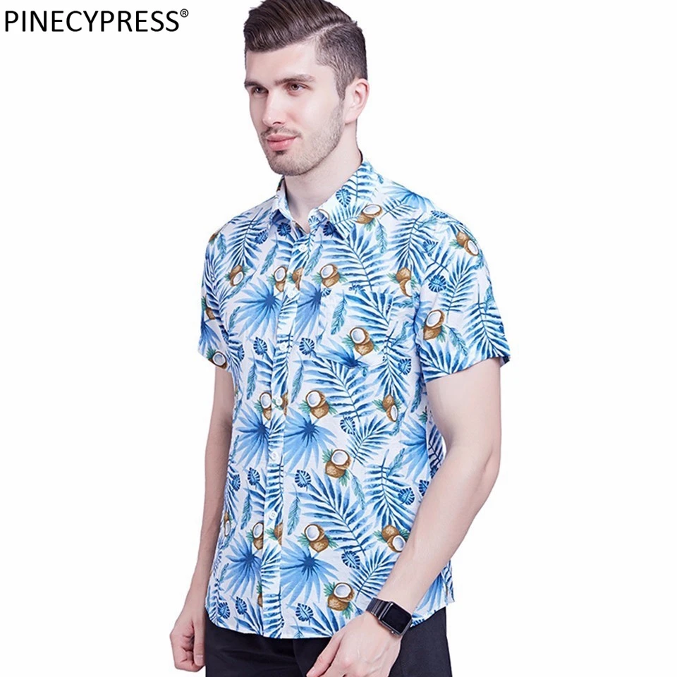 100% хлопок мужская с коротким рукавом пляжный рубашка Европейский Американский