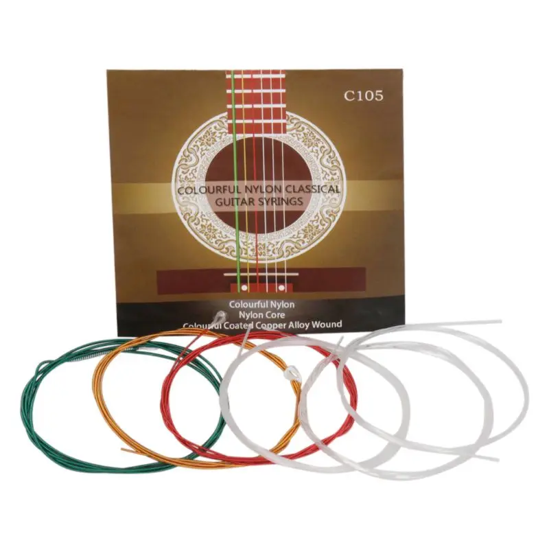 

New 6 Pcs/Set C105 Classical Guitar Strings Nylon Core Colorful Coated Copper Alloy Wound Guitar Parts Accessories