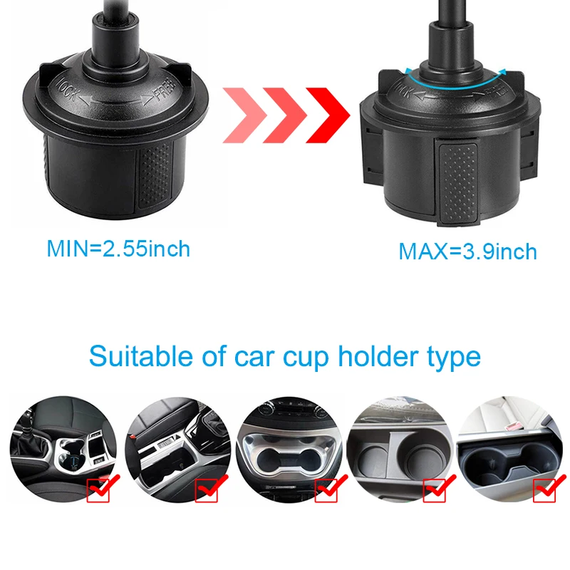 Car Cup Holder Magnetic Phone Mount with for Extra Long Neck & 2 Metal Plates for iPhone 12