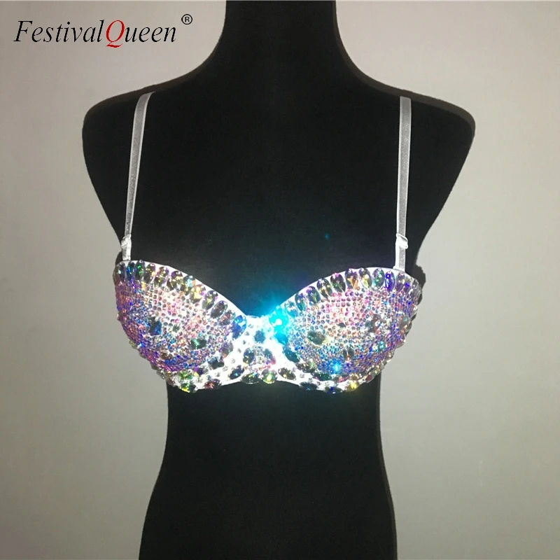 Женский блестящий топ бикини с драгоценными камнями бюстгальтер пуш-ап