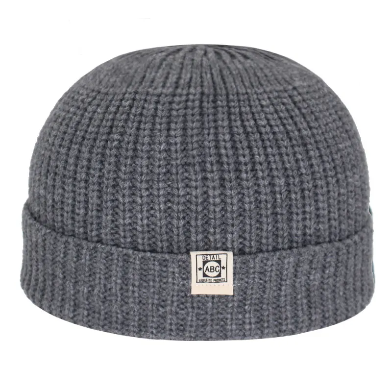 Короткие Зимние шапки для мужчин Skullies Beanies Мужская Зимняя Шапка-бини женская шапка s Miki Docker Skull cap Bonnet женская вязаная шапка - Цвет: gray