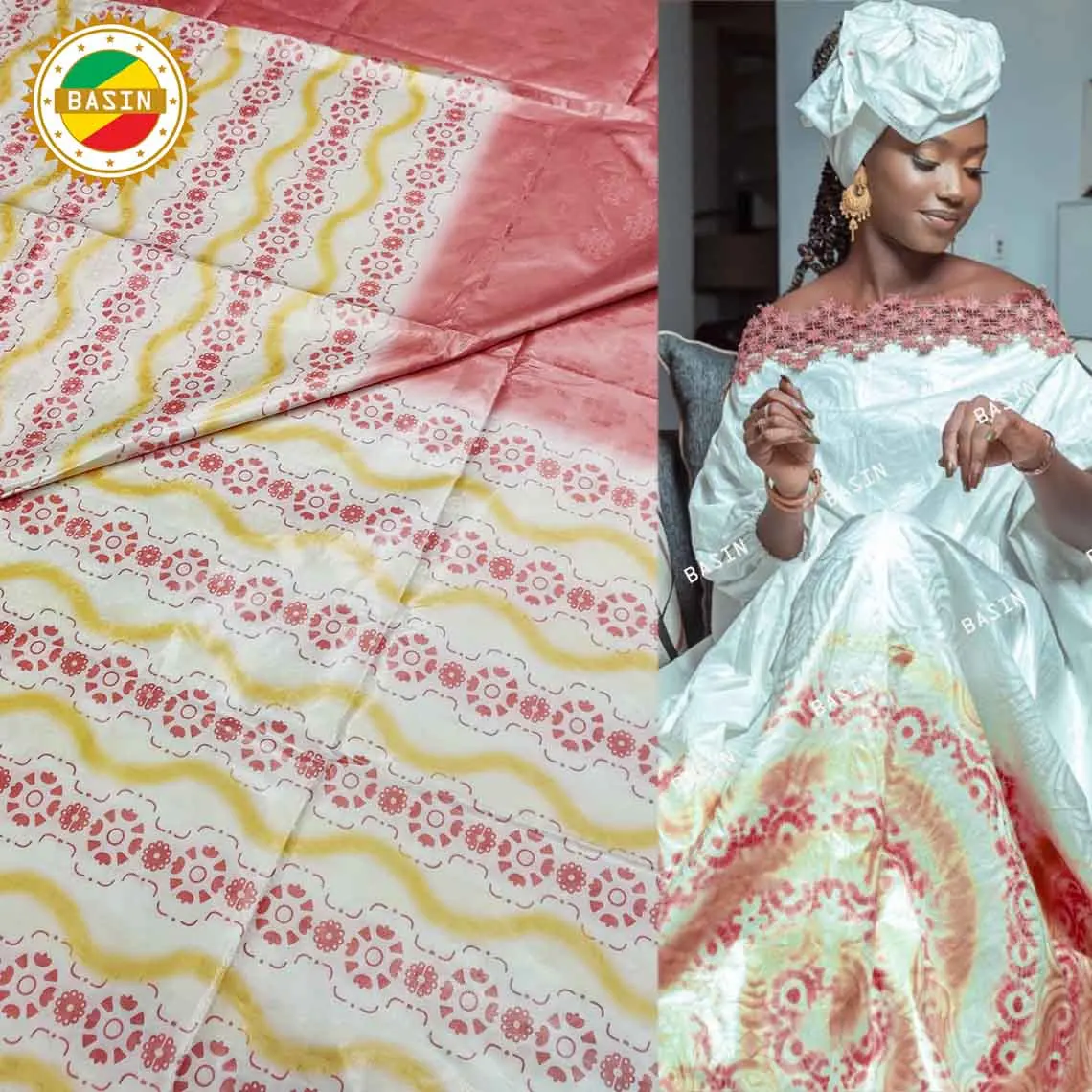 Розово-красный 100% хлопок базин богатый Gextczer для Африканской вечеринки на день