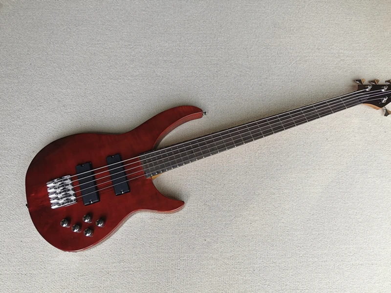 

5 Strings Wine Red Body Electric Bass Guitar with Flame Maple Veneer,Chrome Hardware,Provide customized service