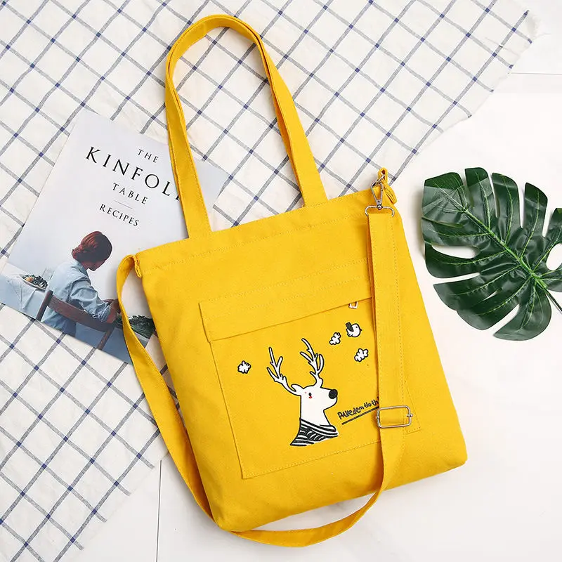 Yellow Deer Милая тканевая сумка с животными, женская сумка черного и белого цвета на одно плечо для покупок, тренд, Лоскутная сумка через плечо - Цвет: Yellow Deer