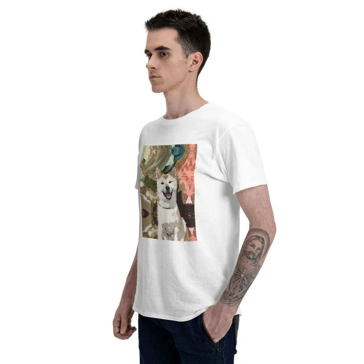 

2021 Summer Men's T-shirt Oil Painting Cute Dog Print Short Sleeve Daily Wear Oversized Casual Harajuku Men's Graphic T-shirt