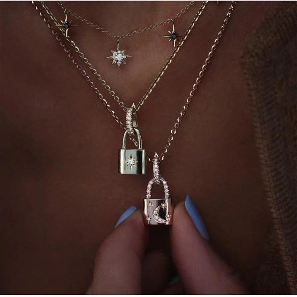 Женское Ожерелье в стиле бохо с кристаллами и инкрустированным замком