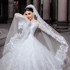 2021 украшение с длинным рукавом Кружевное Пышное Бальное платье с блестками свадебные платья  Свадебное платье с блестками на заказ