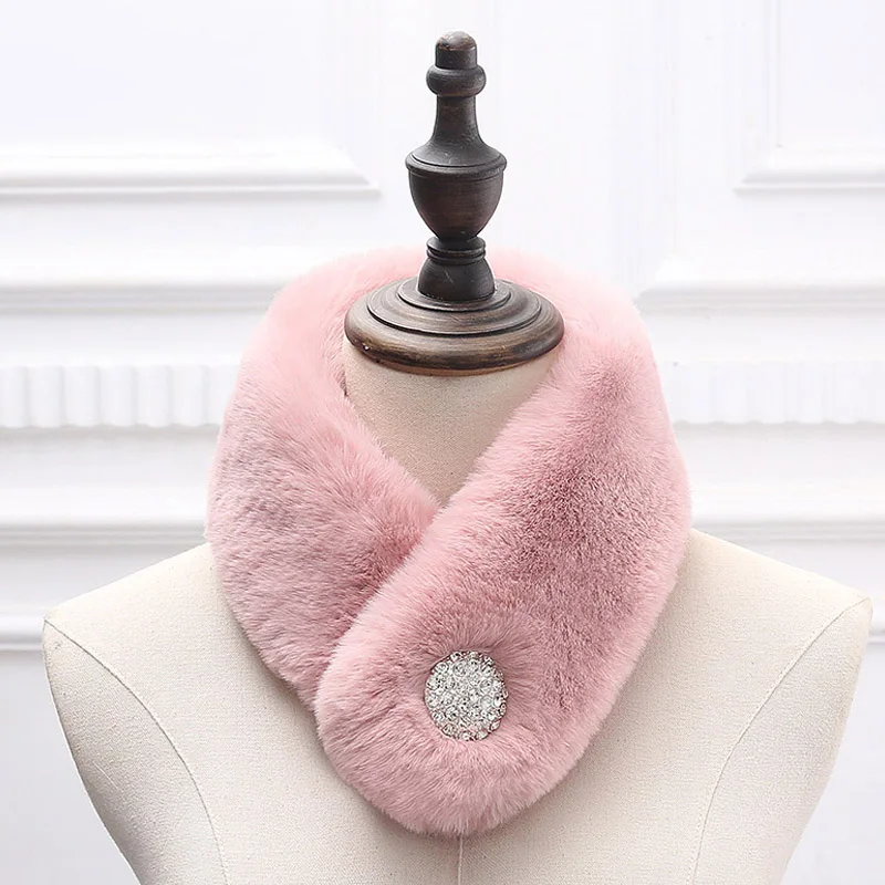 Женский зимний теплый шарф с кольцом из искусственного кроличьего меха