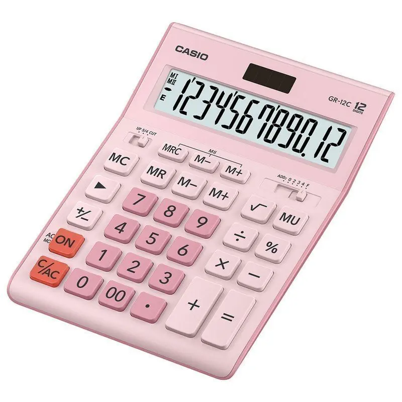 Калькулятор настольный CASIO GR-12С-PK (210х155 мм) 12 разрядов двойное питание РОЗОВЫЙ