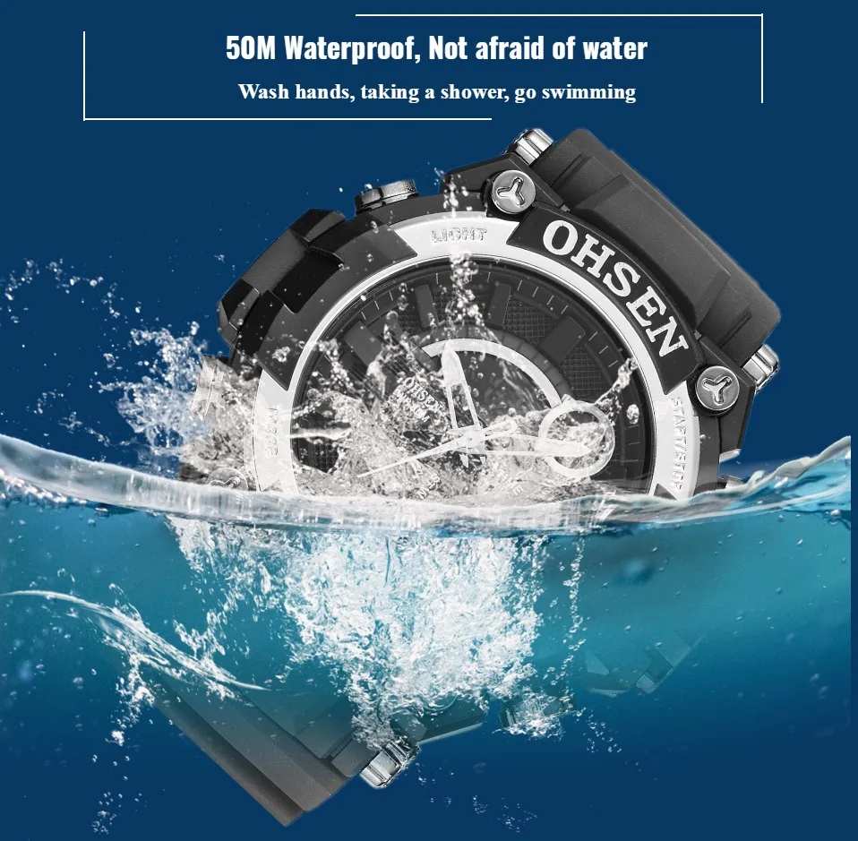 OHSEN Модные кварцевые цифровые часы для мужчин модные водонепроницаемые военные