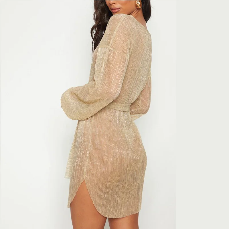 Винтажное пляжное платье с длинным рукавом женское поясом Женский Летний